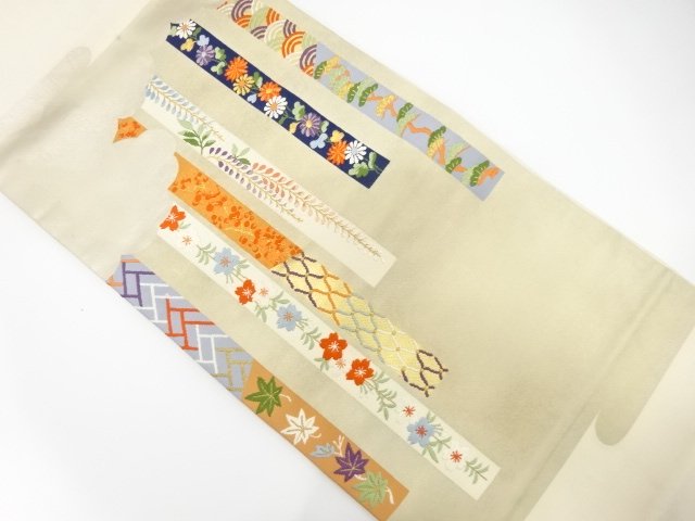 JAPANESE KIMONO / ANTIQUE HIRAKI NAGOYA OBI / SILK / WOVEN SAKURA